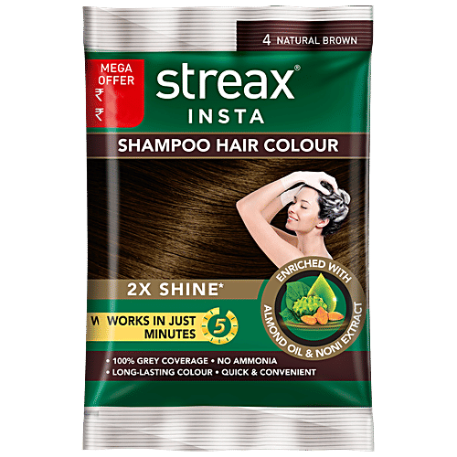 Streax Shampoo Hair Colour - Almond Oil & Noni Extract, 18 ml Natural Brown