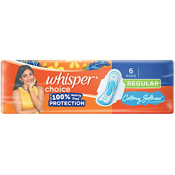 Whisper Choice Sanitary Napkins - Regular, 6 pcs