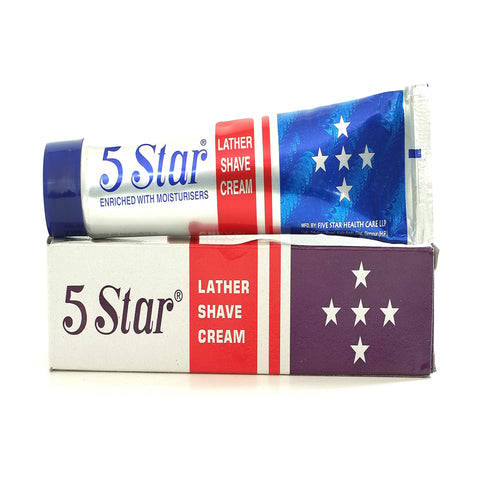 Two tubes of 5 Star Lather Shave Cream on a white background