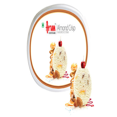 Almond crisp ice cream packaging with brand logo on a white background