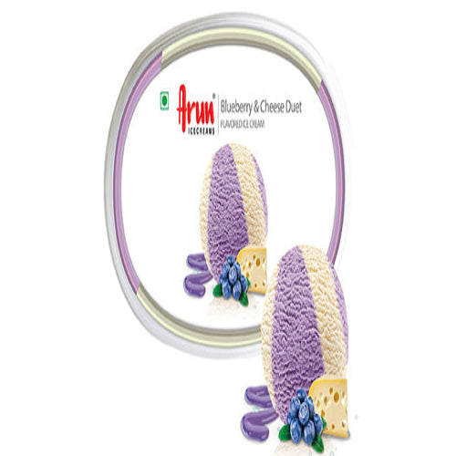 Purple and white textured product with blueberries and cheese on a white background, featuring Arum Accessories branding.