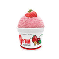 Pink ice cream in a container with 'Arun Icecreams' branding on a white background
