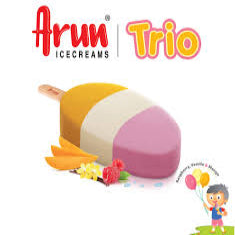 Arun Icecreams Trio logo with a colorful ice cream bar and cartoon character on a white background
