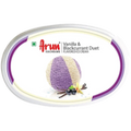 Hula hoop with Arun Vanilla & Blackcurrant Duet ice cream flavor text and illustration on a white background