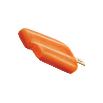 Orange carrot-shaped ice cream on a white background