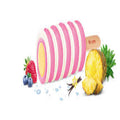 Pink and white striped ice cream popsicle with pineapple and berries on a white background