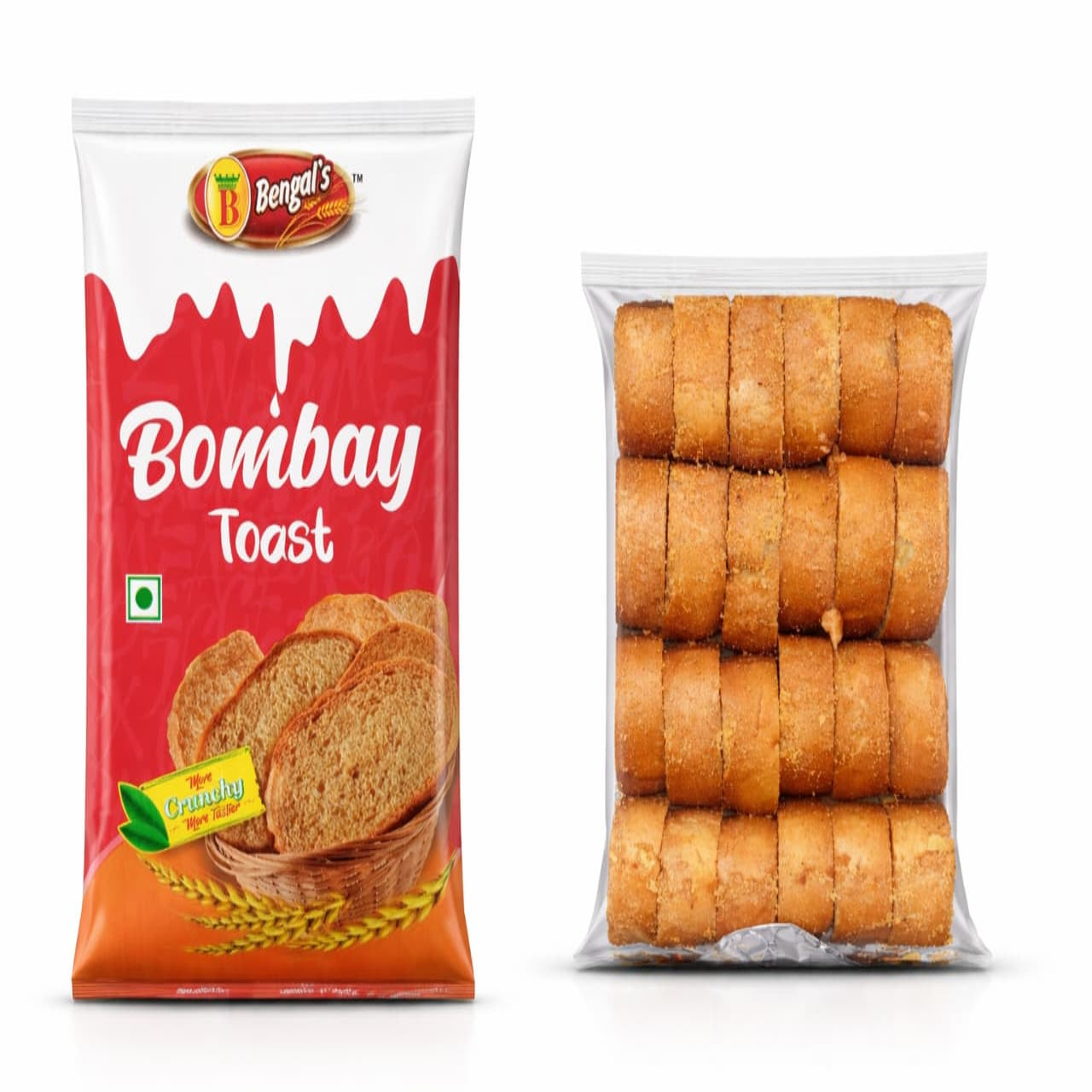 Packaged Bombay Toast with a red and white label on a white background