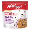 Kellogg's Millet Muesli packaging with visible ingredients and branding.