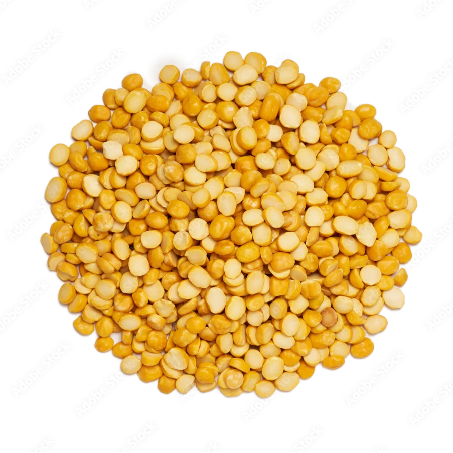 Yellow split peas on a white background