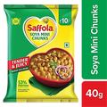 Saffola Soya Mini Chunks packaging with a bowl of food on a green and yellow background
