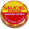 Round container of Salical Strong Ringworm Ointment with yellow and red label.