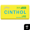 Cinthol Lime soap bar packaging with yellow background