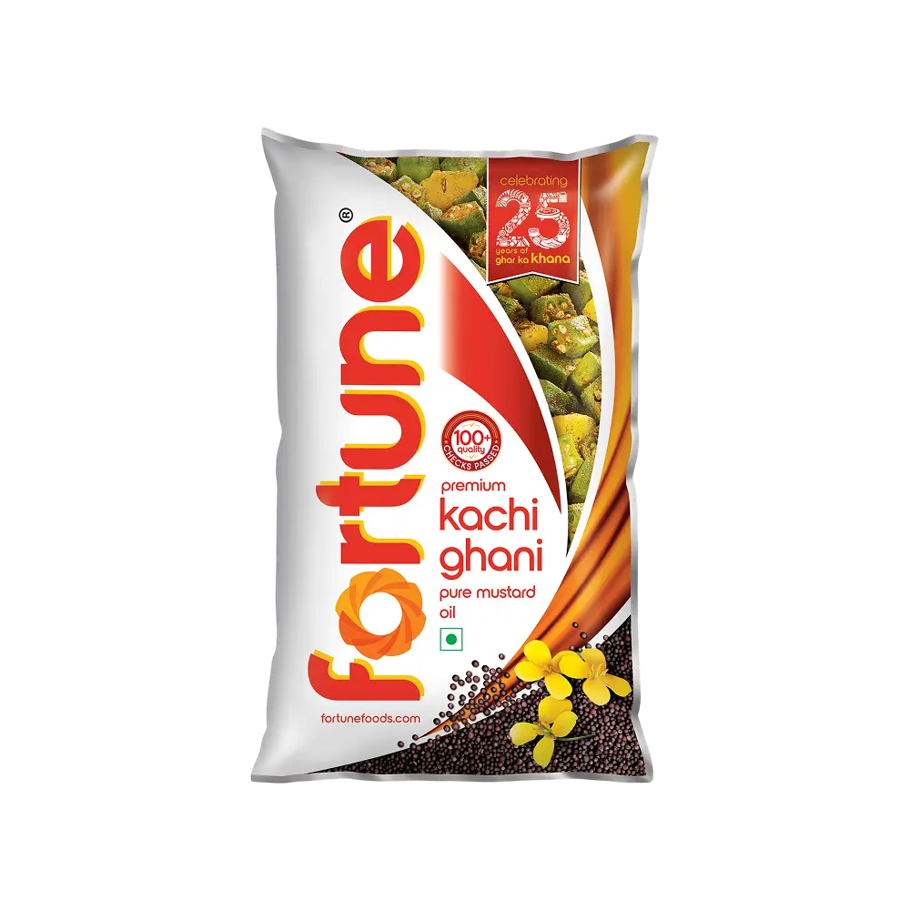 Fortune Kachi Ghani Pure Mustard Oil, 500 ml Pouch