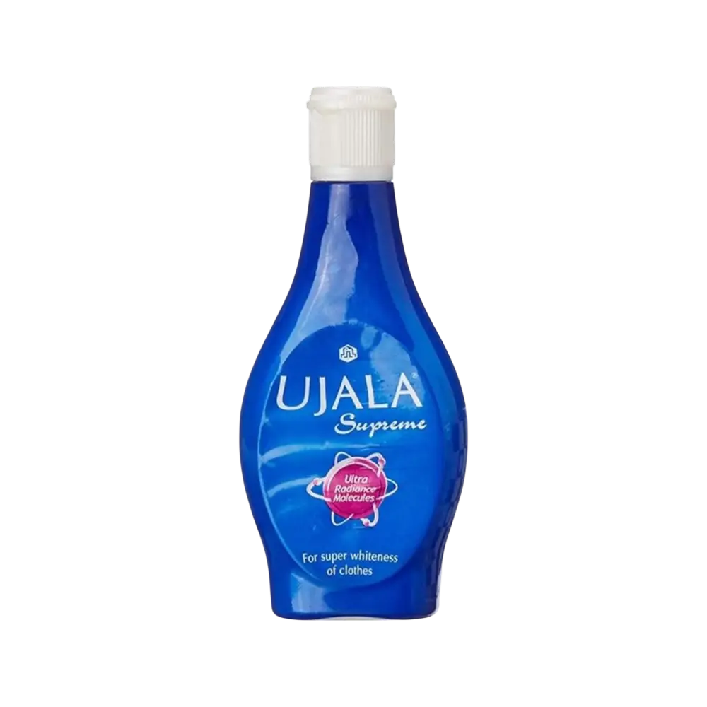 Blue bottle of Ujala Supreme on a white background